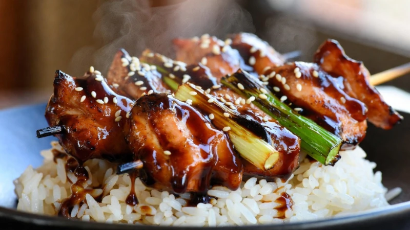 chicken yakitori skewers served with rice