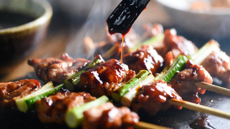 chicken yakitori with scallions soy glaze