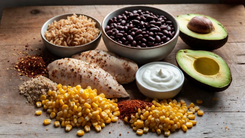 ingredients for high protein chicken burrito bowls