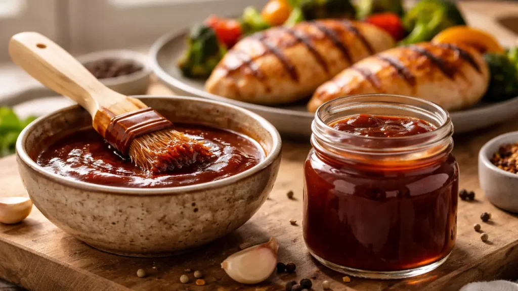 Healthy BBQ sauce recipe in a jar with a rich smoky texture