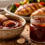 Healthy BBQ sauce recipe in a jar with a rich smoky texture