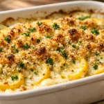 Squash Gratin with Mornay Sauce baked until golden and bubbly