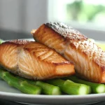 air fryer salmon and asparagus plate