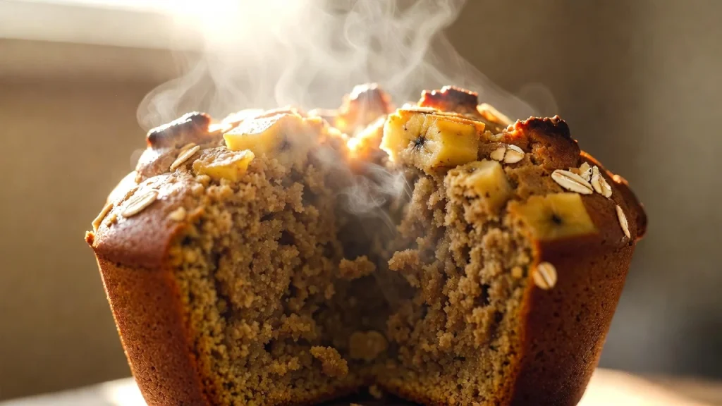 banana oat muffin close up crumb