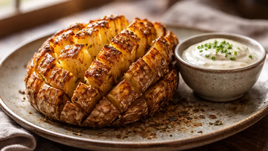 blooming potato crispy cut with dipping sauce