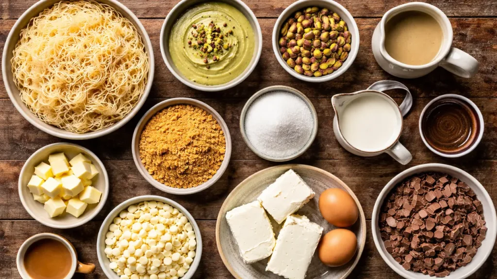 ingredients for Dubai chocolate cheesecake