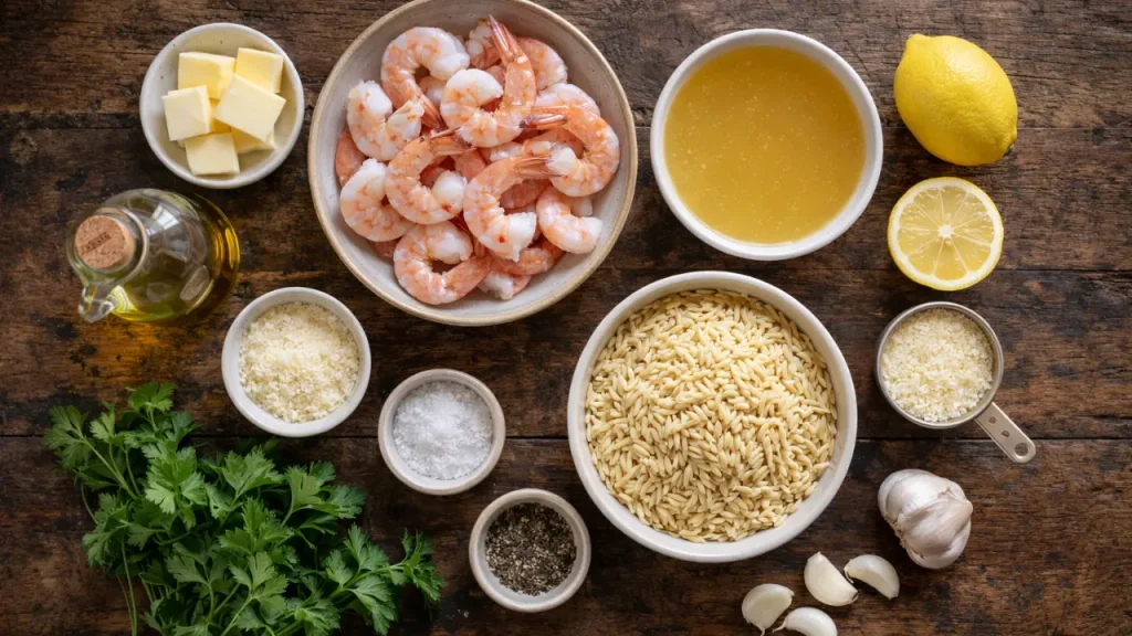 ingredients for lemon garlic shrimp orzo