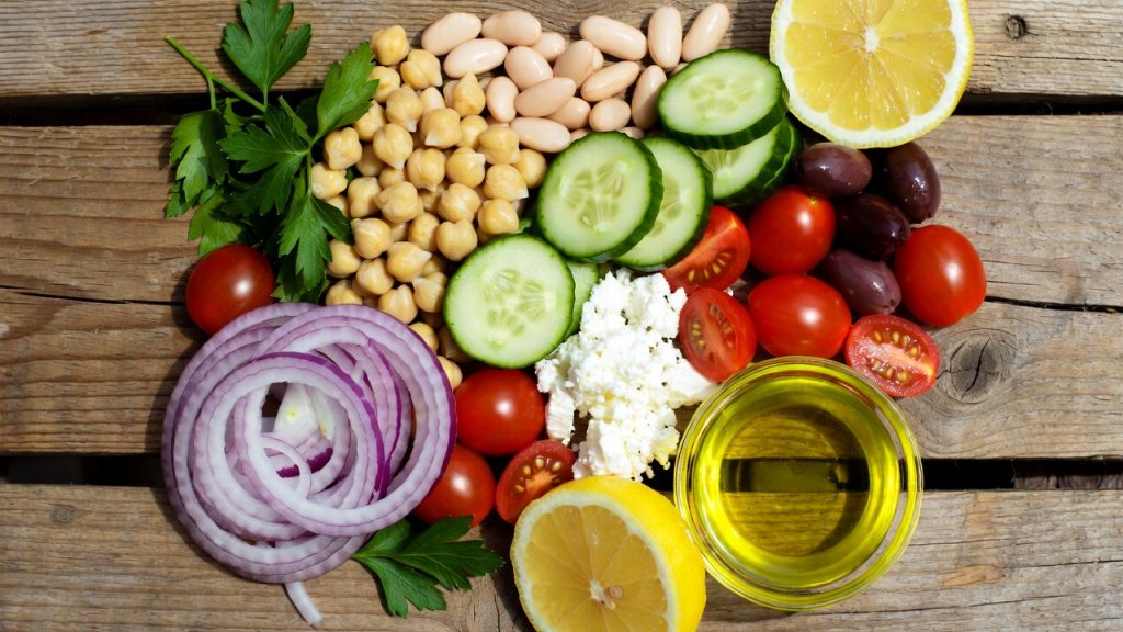 ingredients for mediterranean dense bean salad