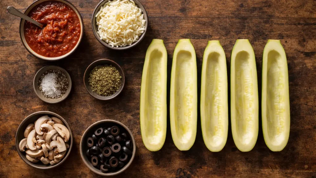 ingredients for zucchini pizza boats