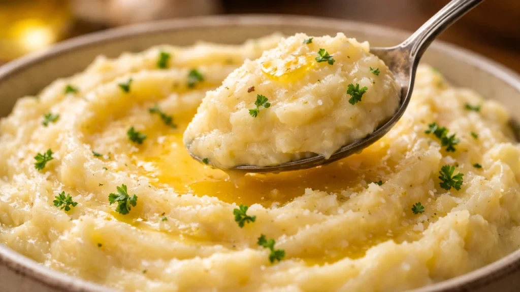 Italian mashed potatoes close up texture