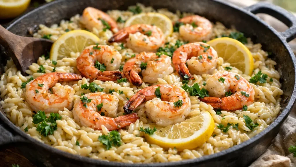 lemon garlic shrimp orzo skillet dinner