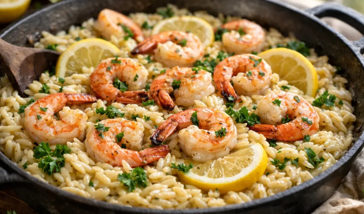 Lemon Garlic Shrimp Orzo