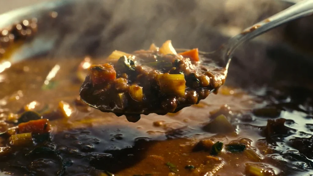 lentil stew spoon texture close up