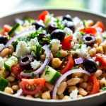 mediterranean dense bean salad in bowl