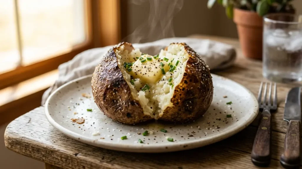 perfect baked potato fluffy center crispy skin