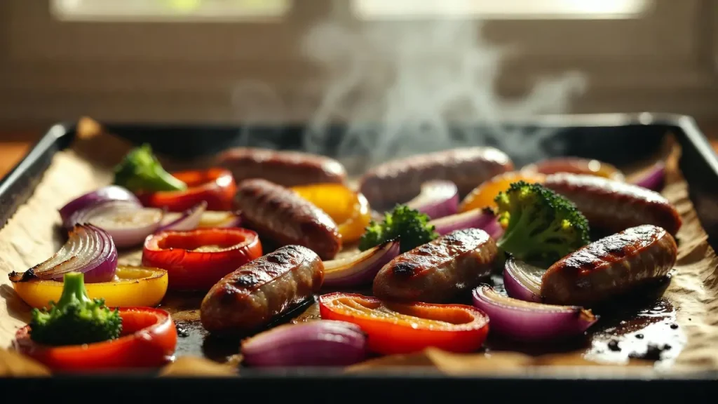 sheet pan sausage and veggies roasted